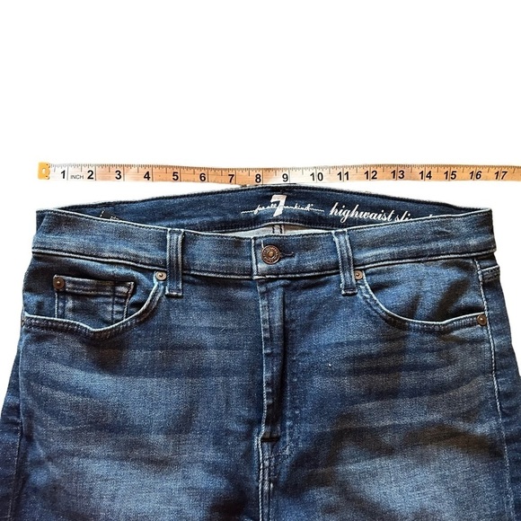 7 For All Mankind Jeans Womens 31 Highwaist Slim Kick Ankle Distressed Raw Hem - Picture 11 of 15